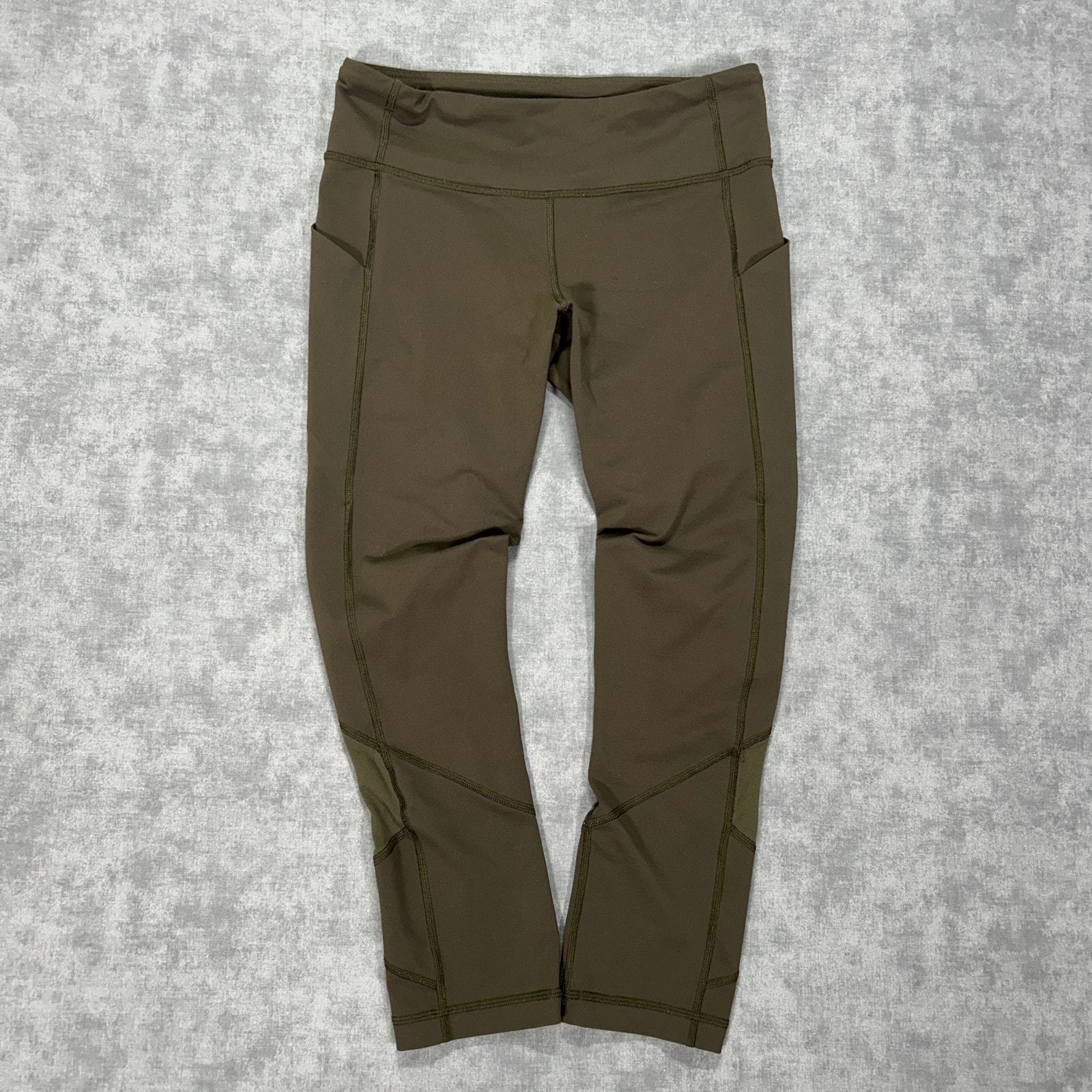 Lululemon Fast And Free High Rise Crop Olive Green Running Capri Leggings Wms 6